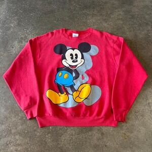 Vintage 90s Mickey Mouse Red‎ Sweatshirt Mens Large Mickey & Co Disney Pullover